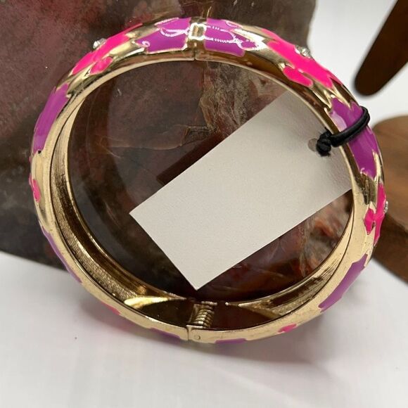 Gold Purple Pink Crystal & Enamel Bangle Bracelet Sequins by Nordstrom NWT - Picture 4 of 8